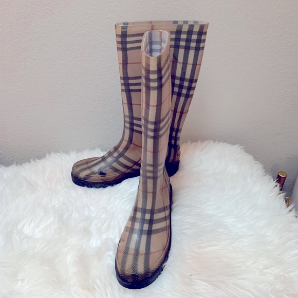 *Vintage* Womens Authentic Burberry Rubber Rain Boots in Classic Plaid Check 38 - Picture 2 of 14